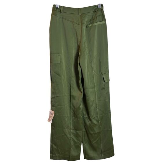NEW Topshop satin cargo wide leg pants in khaki army olive green size 2 NWT - Picture 4 of 16